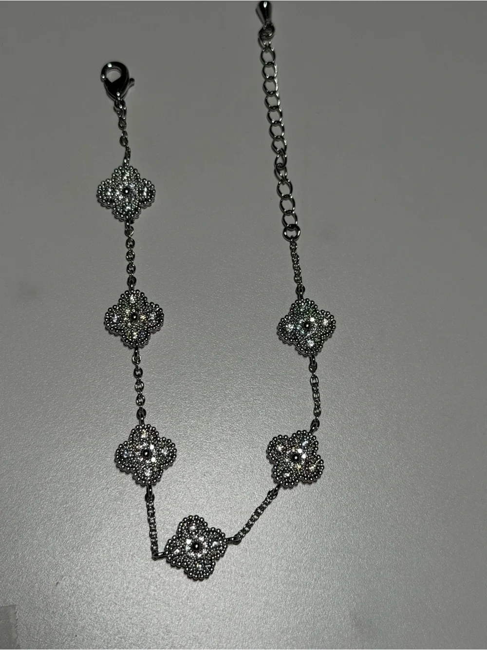 Silver Sparkling Crystal Clover Bracelet